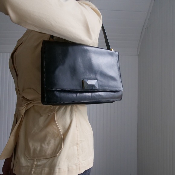 Kate Landry Black Leather Faux‎ Stone Shoulder Bag - Picture 7 of 8